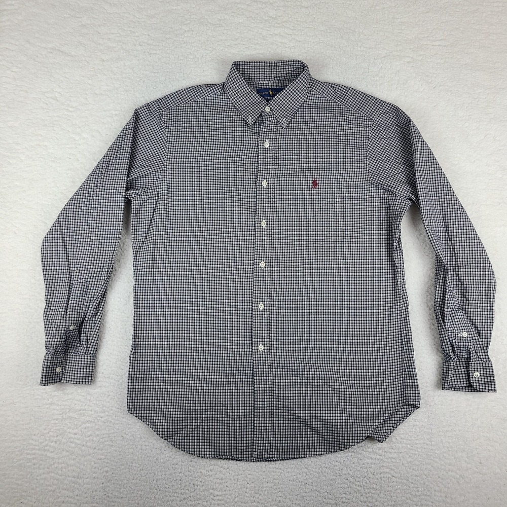 Ralph Lauren Shirt Mens Large Blue Plaid Classic Fit Soft Cotton Dress Button Up